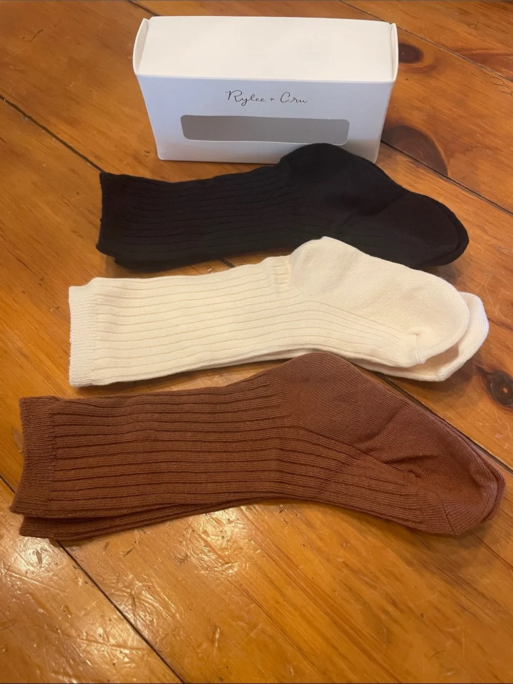 Rylee + Cru Neutral Ribbed Hair Tie Trio - Black, Cream, Brown